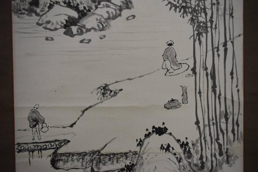 真作/浄土真宗/西本願寺/津田白印/山水人物画賛/布袋屋掛軸HJ-136