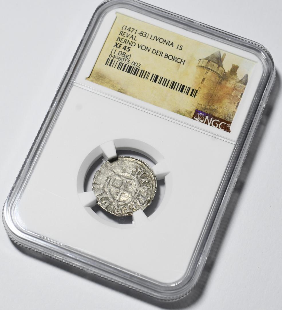 【古代銀貨】リボニア1471～1483年　1シリング銀貨　XF45