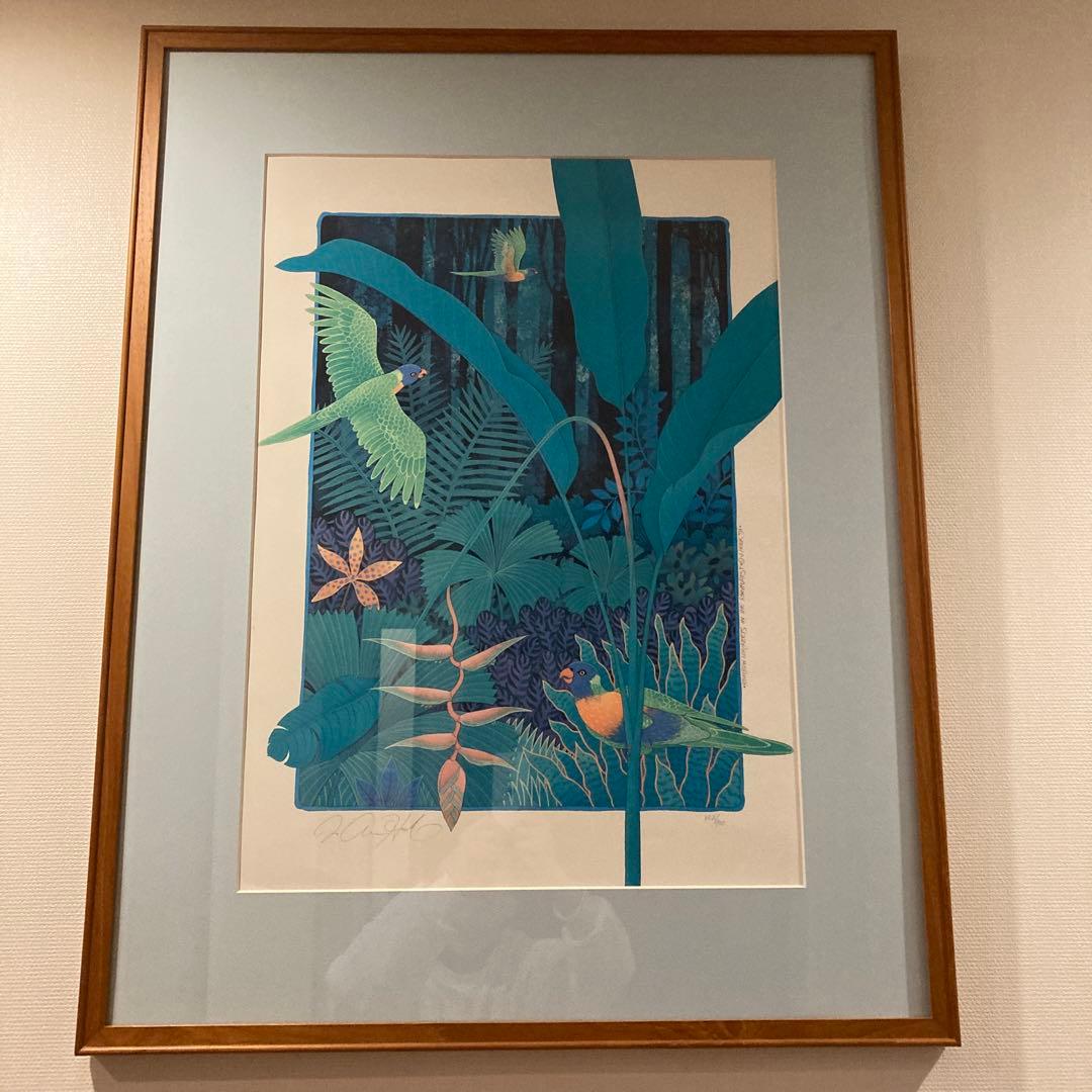 ジョアンフックJ. Allen Hood 鳥と植物の【額込】