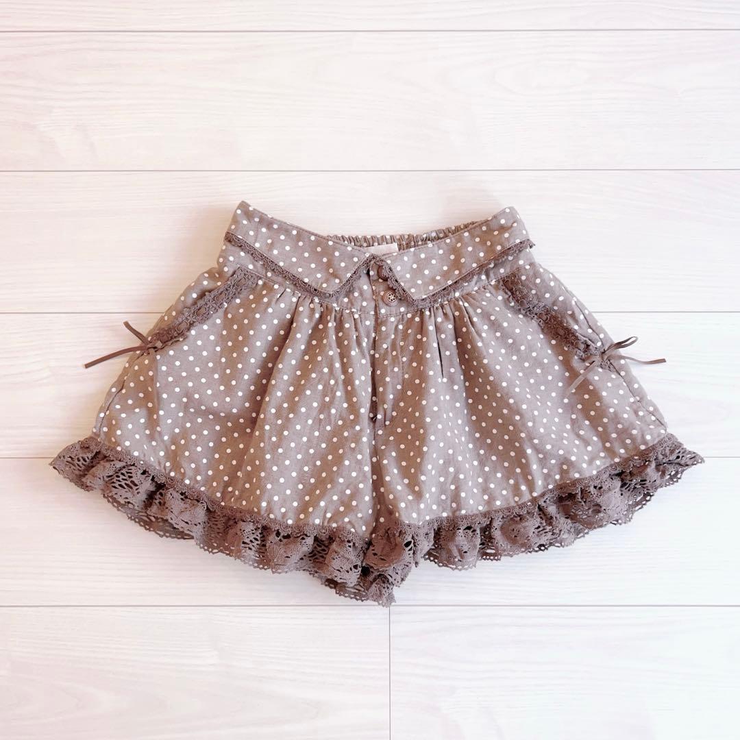 リズリサ ダークブラウン ドット柄 レースフリル キュロット