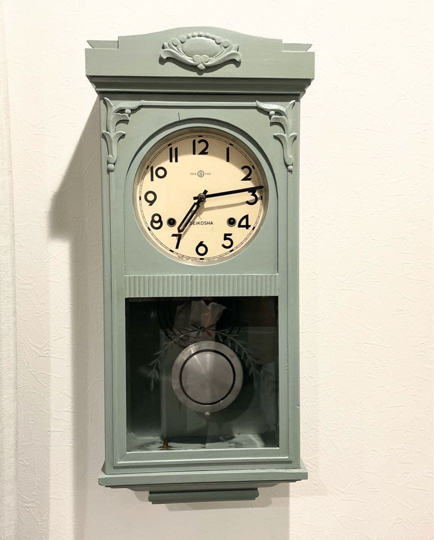 精工舎　 ゼンマイ振り子時計 ボンボン時計　ライトブルー　完動品