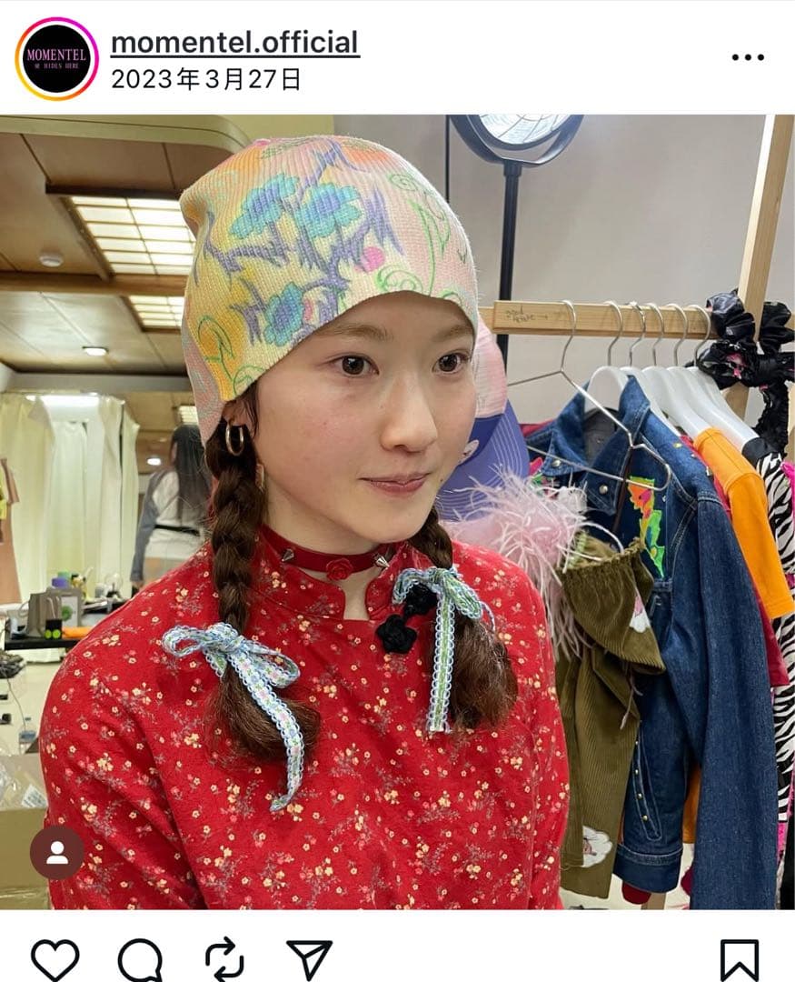 momentel 花柄デザイン ニットビーニー