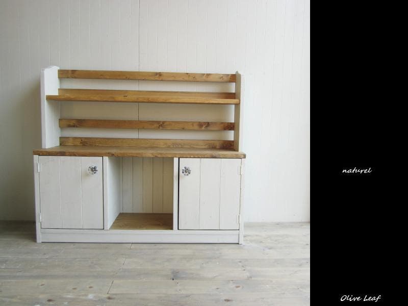 サイズ、デザインオーダー可！●２扉ローキャビネット●シャビーホワイト●受注製作