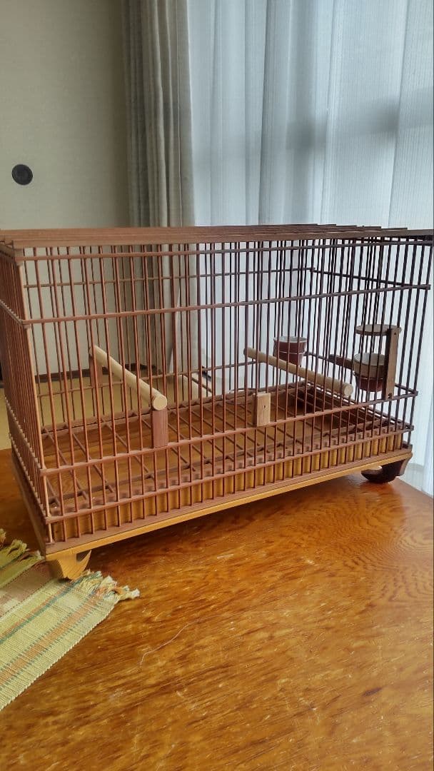 メジロ、ウグイス和鳥籠　　竹製手作り