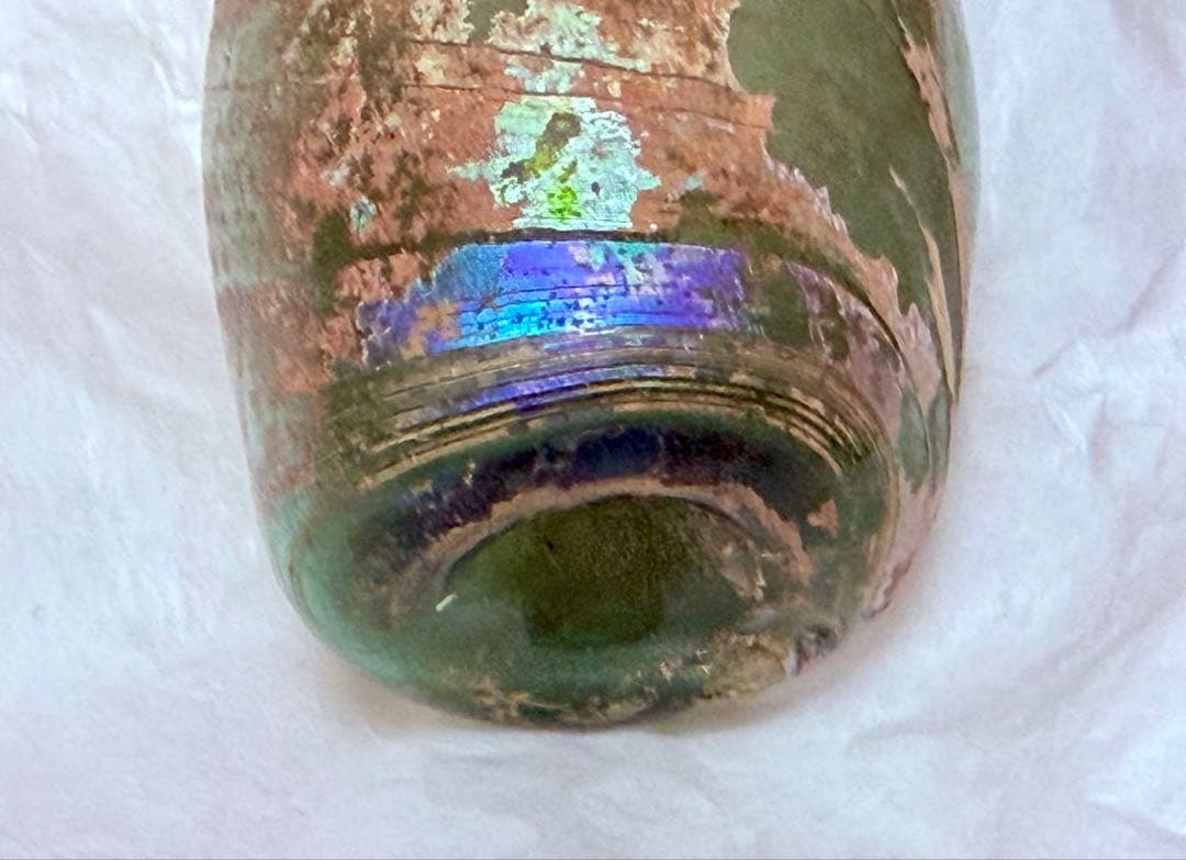 古代ローマングラス 虹色銀化 紀元前 香油瓶 吹きガラス約5.5cm ガラス