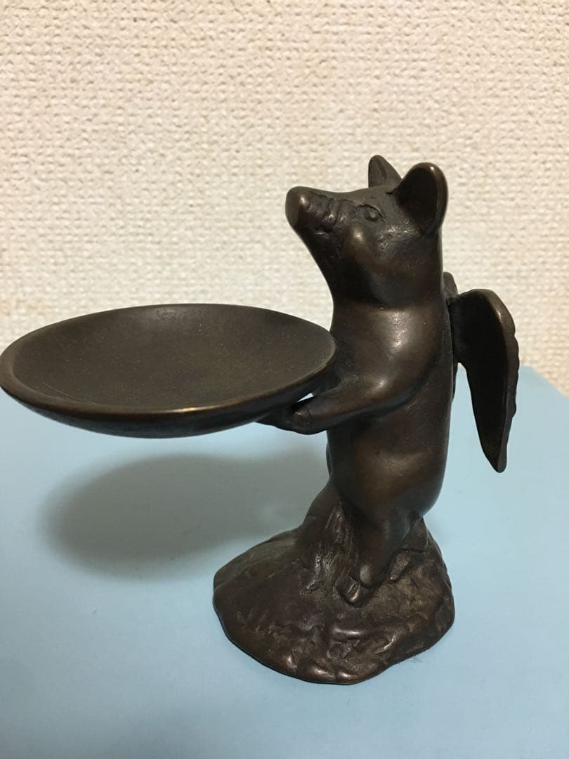 真鍮製？金属製天使のこぶたアクセサリー台　エンジェルピッグ小物入れジュエルケース