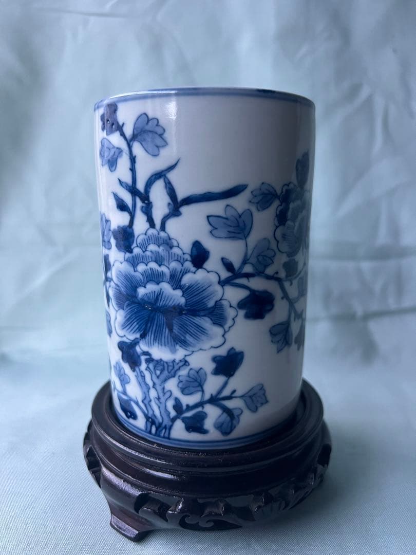 古美術 景德鎮 人民瓷廠 筆筒 青花花纹笔筒