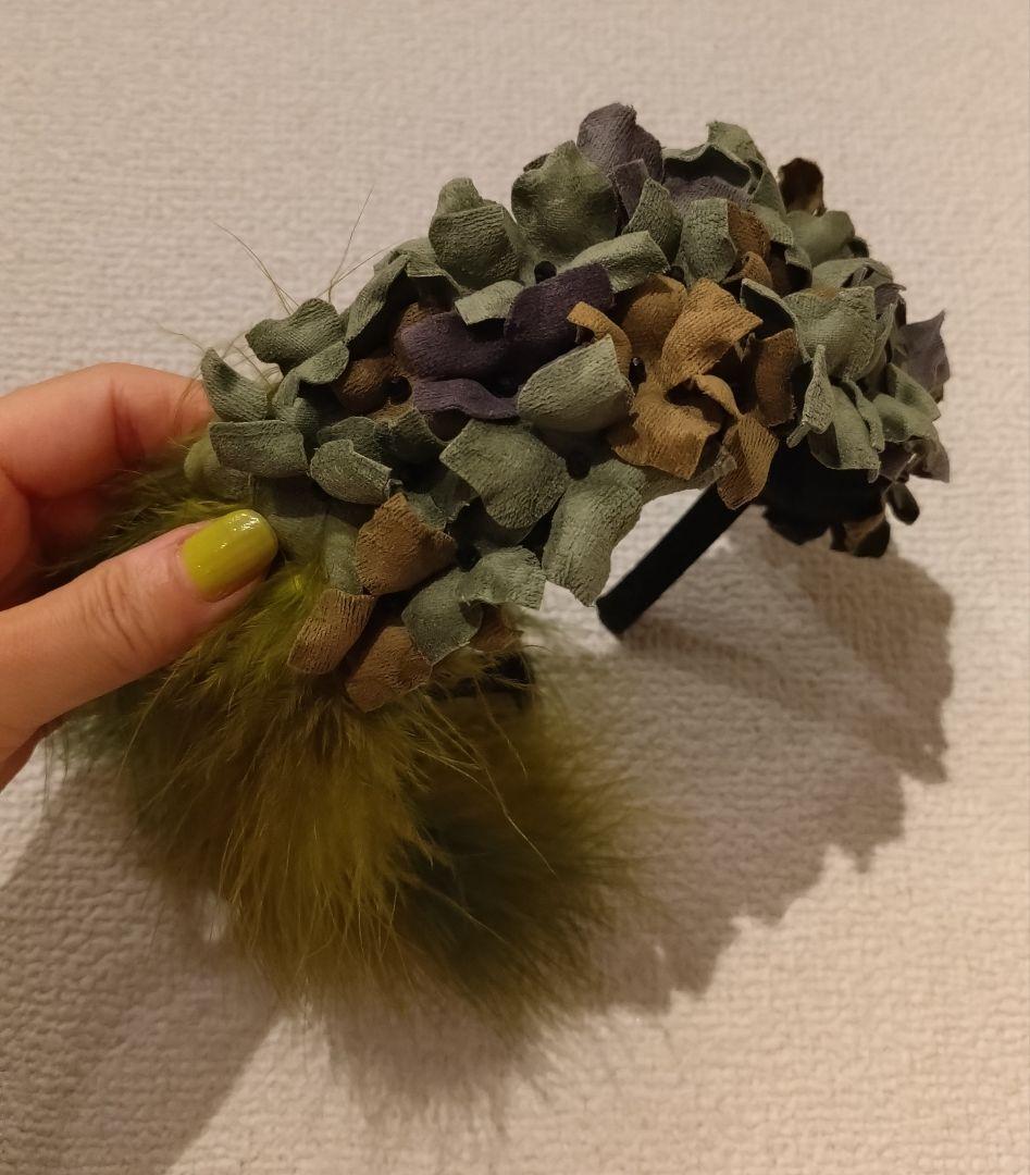 【新品/未使用】ヘッドドレス　ヘッドピース　カチューシャ　紫陽花　羽根飾り