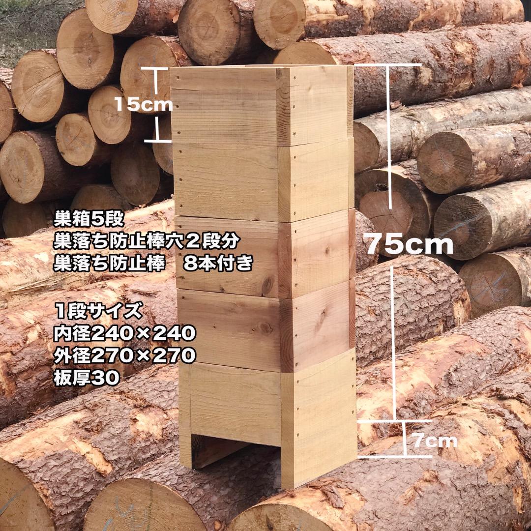日本みつばち重箱式5段巣箱　厚み30mm 底板2パターン　暑さ対策　スムシ