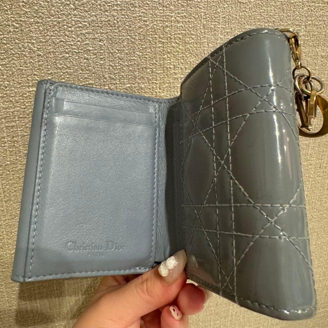 Dior ロータスウォレット ブルーグレー エナメル キルティング 財布
