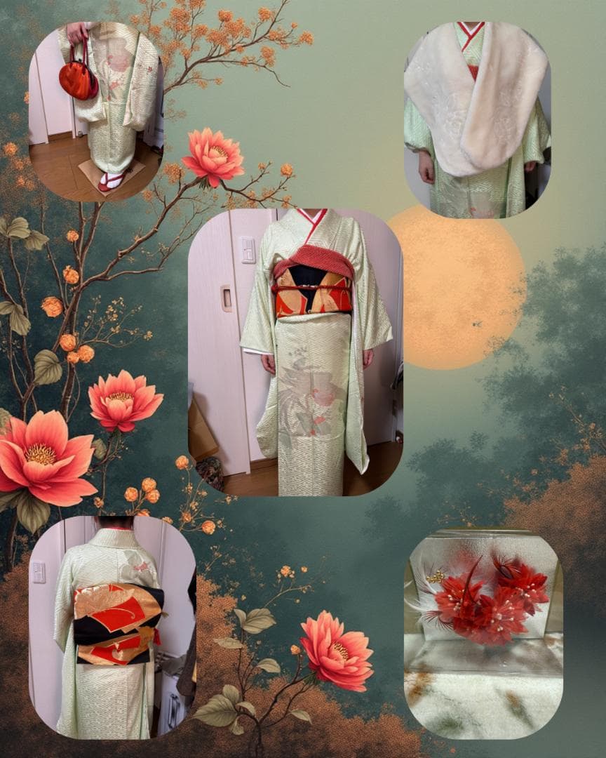 振袖フルセット◆身丈161◆豪華袋帯・長襦袢・小物一式・ショール・髪飾り付き◆