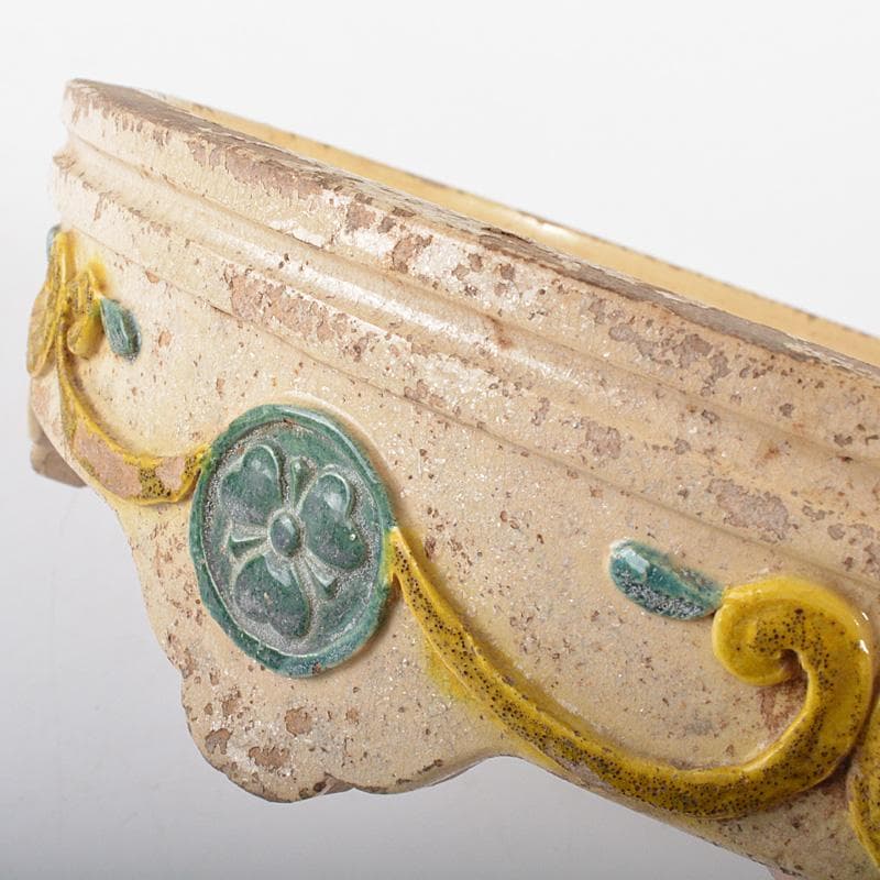 讃岐源内焼　三彩　陽刻唐草文　水盤　直径約32cm　V　R6773