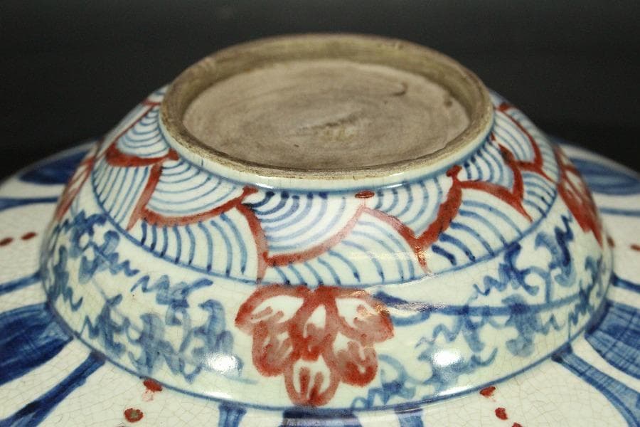 中国美術 赤絵青花 纏枝蓮花紋 壷盤 φ30.5cm(LC178)