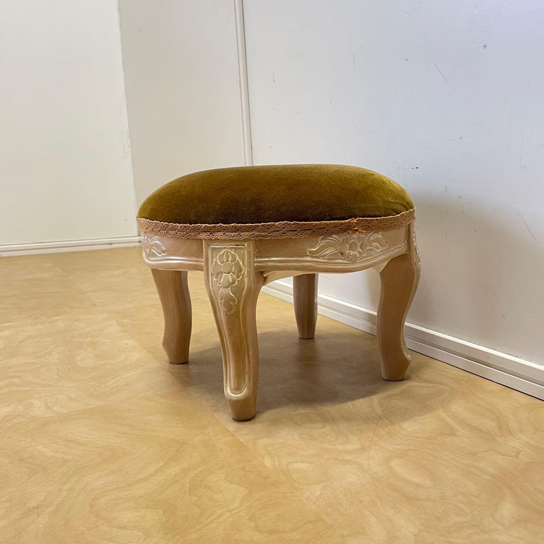 グリーン イタリア製 猫脚 小型スツール② ミニスツール オットマン 椅子