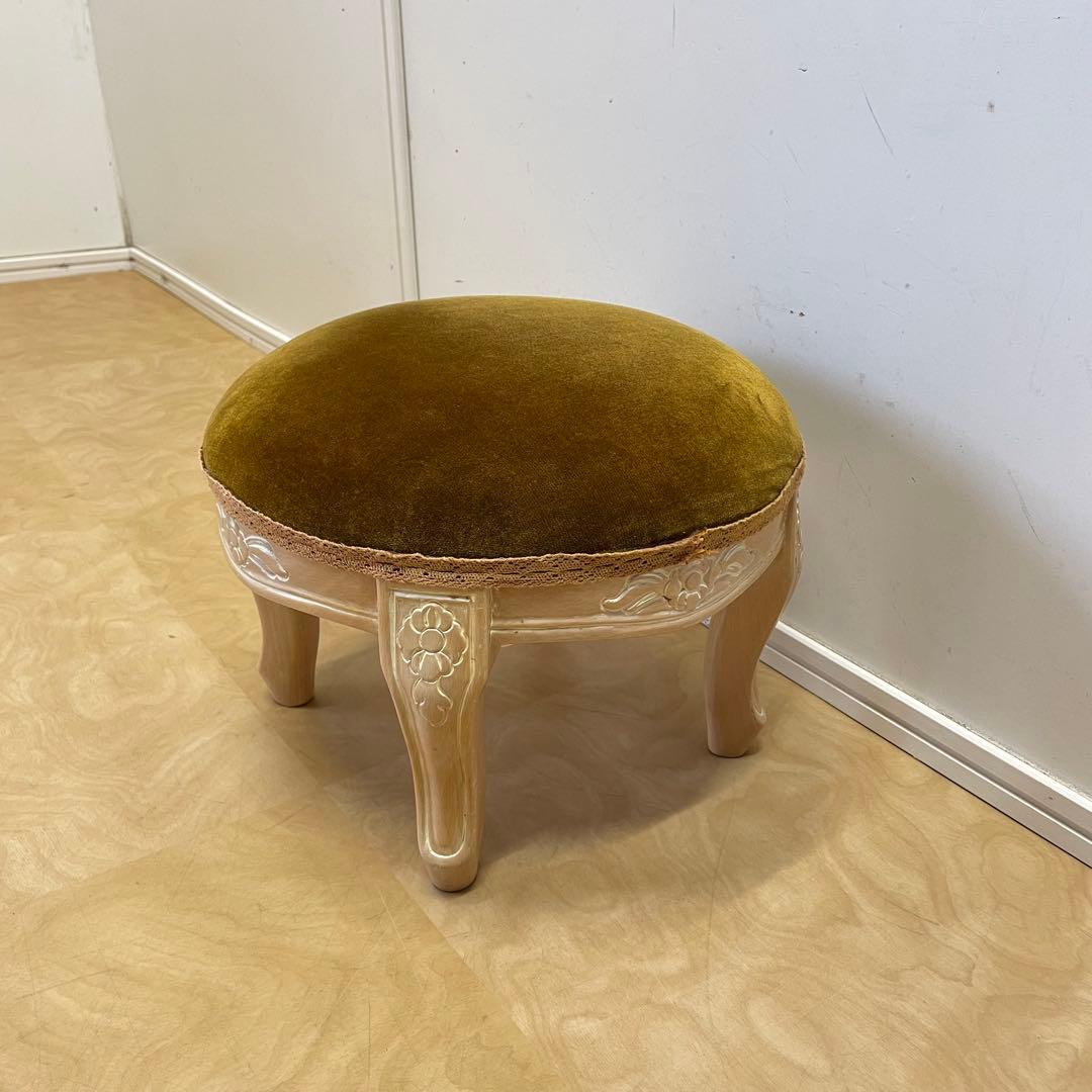 グリーン イタリア製 猫脚 小型スツール② ミニスツール オットマン 椅子