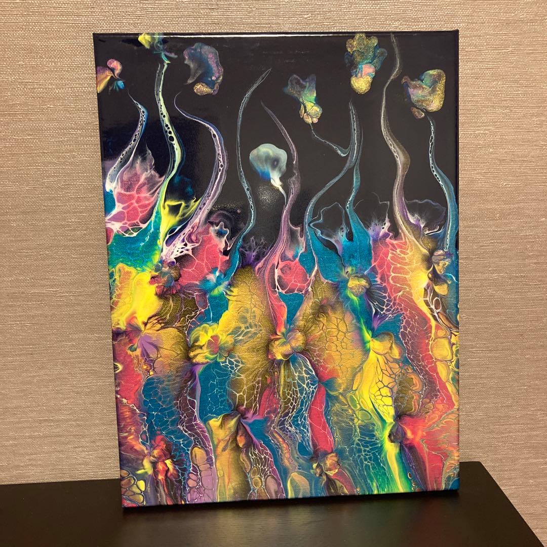 送料込み アクリルペイントアート  原画 ラメ カラフル