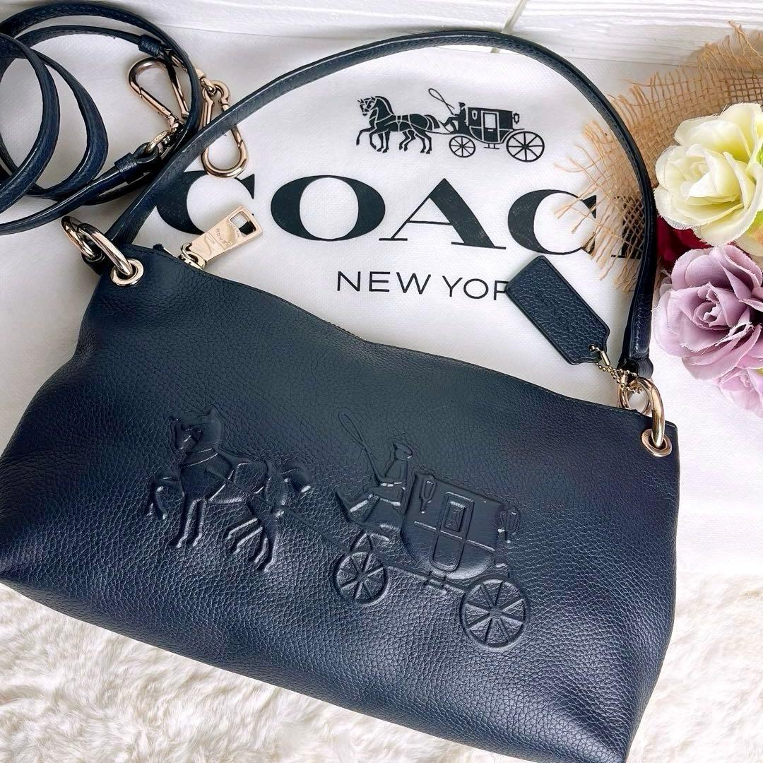 極美品☆COACHコーチ 2wayショルダーカメラバッグ ネイビー シボ革