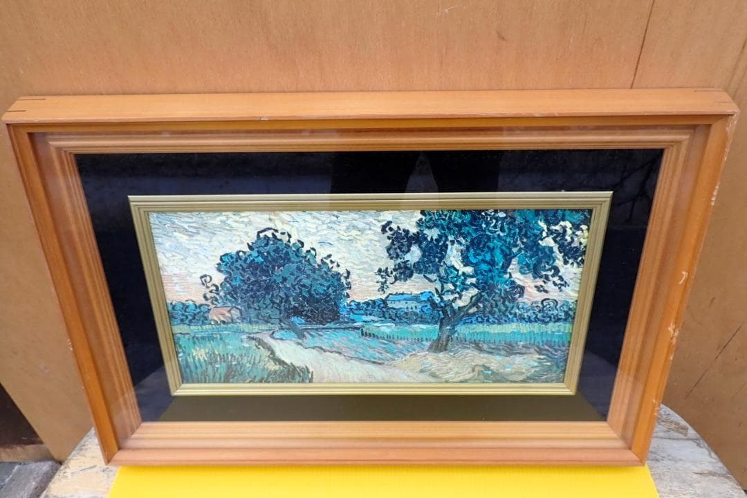 風景画 油彩風 絵画 額装付き 樹木と道 アート