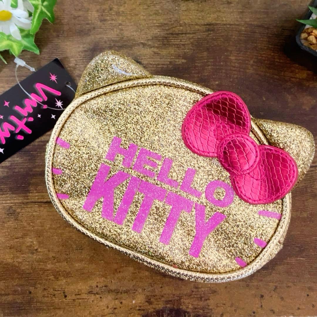 【新品未使用】ハローキティ　キラキラ　ゴールドポーチ☆Vivitix☆ タグ付き