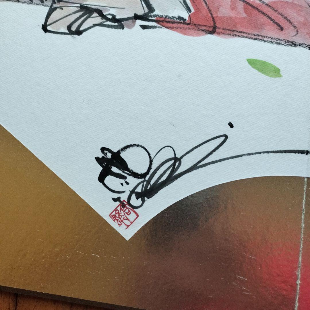 「貴重品・珍しいお品」矢口高雄直筆水彩画　サイン落款あり　釣りキチ三平ロッド