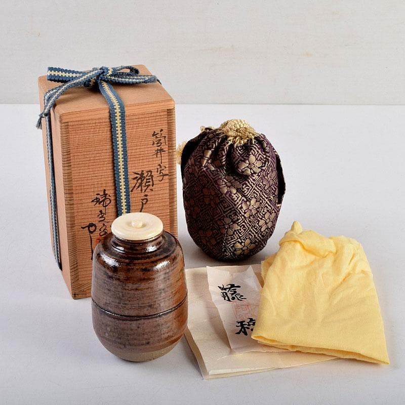 茶道具　瑞光窯造　佐々木八十二作　筒井写　瀬戸茶入　仕覆付　共箱　C　8909
