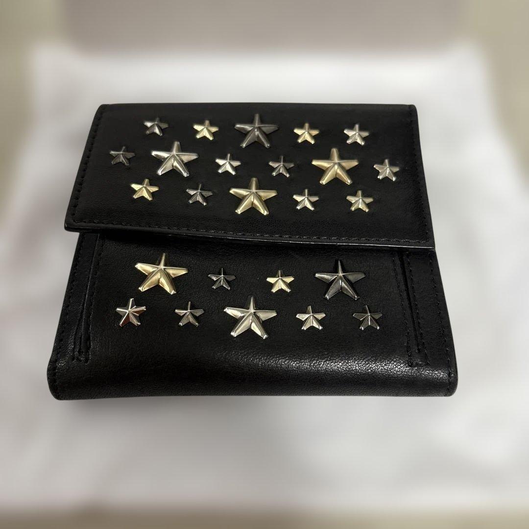 ジミーチュウ JIMMY CHOO スタースタッズ 二つ折り財布 ブラックレザー