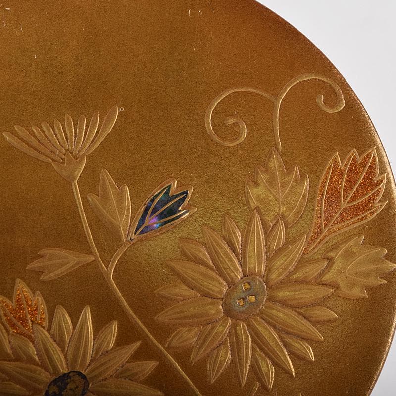 茶道具　金地　花蒔絵　螺鈿装飾　内梨地　香合　合わせ箱付　D　R9492