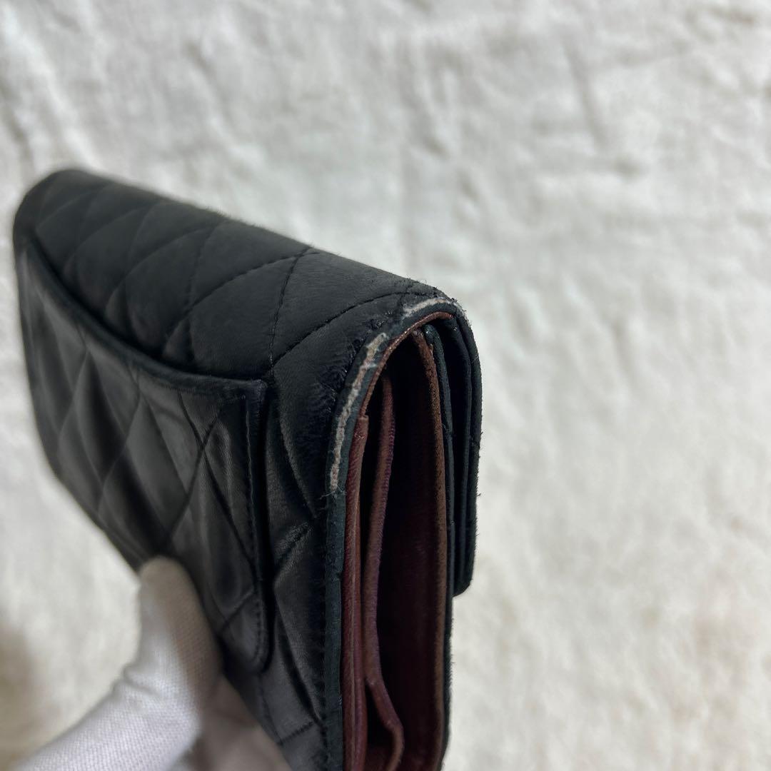 CHANEL ココマーク ラムスキン マトラッセ 三つ折り 長財布