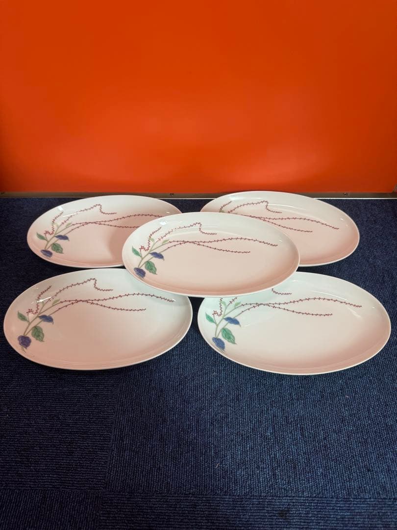 1826 深川製磁　水引草　楕円皿　5客　24cm  未使用