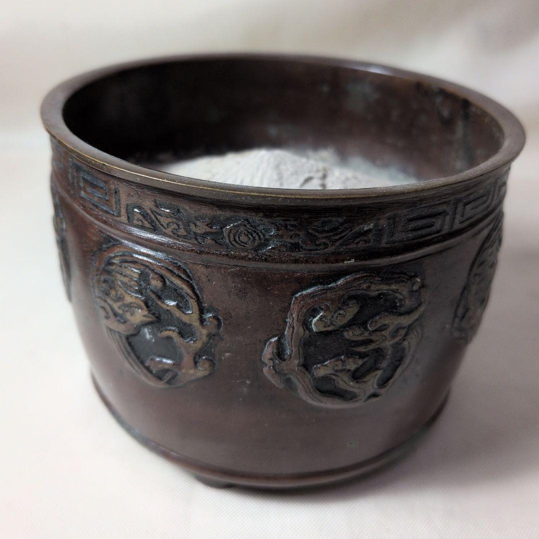 煙草盆　唐木　銅（龍の図）火入れ