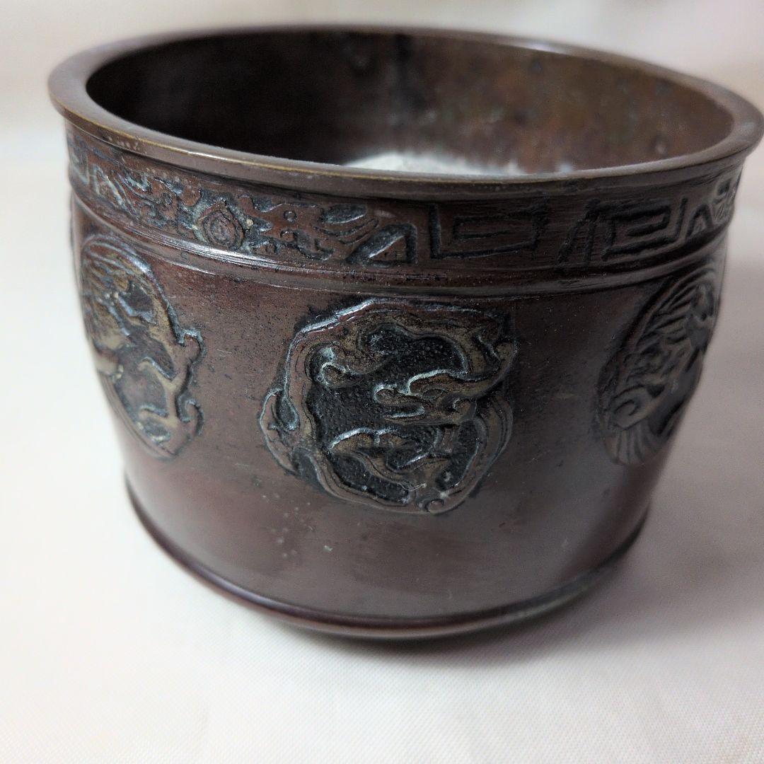 煙草盆　唐木　銅（龍の図）火入れ