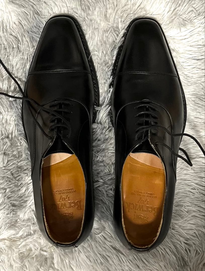 バーウィックBerwick 1707 ブラックレザードレスシューズ、6.5