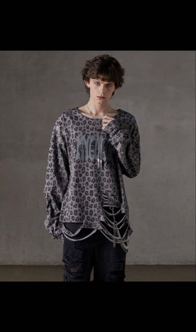 【GRANCY】 総柄ラインストーングラフィックロンＴ グレー Sサイズ