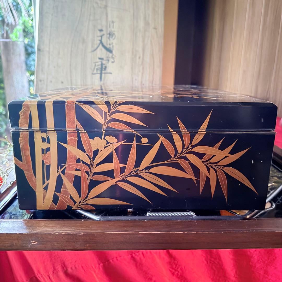 超限定1月21日20時迄‼️JAPAN蒔絵天然木本漆 竹梅蒔絵文箱料紙箱桐箱　1客
