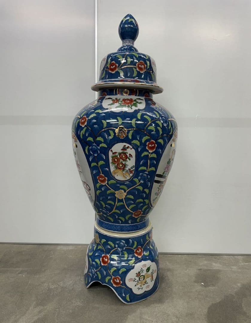 極上品 有田焼 沈香壷 特大約115cm 古許窯 染錦 金彩花鳥雉図 大壺 飾壷