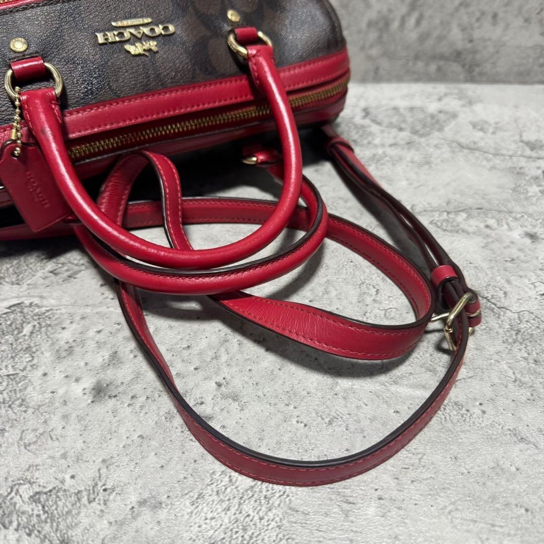 極美品✨️コーチ 2way ボストンバッグ PVC レザー シグネチャー 茶 赤