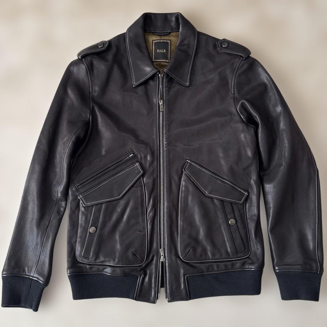 YJ125シングルライダースL　山羊革　黒　エポレット　裏地カーキ
