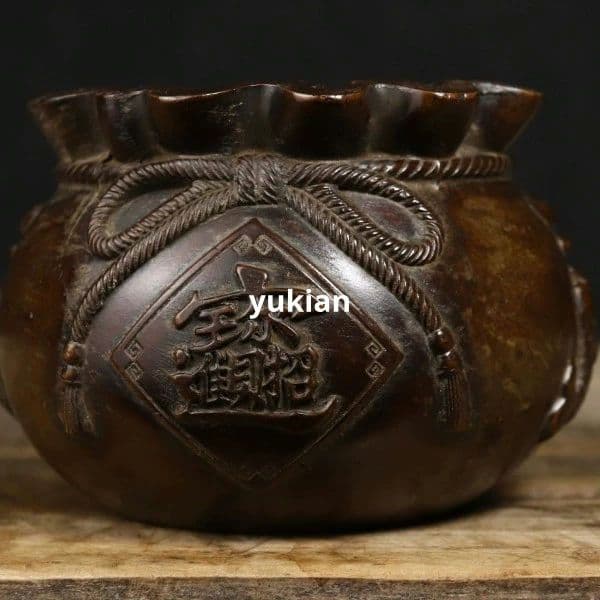 銅細工 福袋 金袋 聚宝盆 置物 装飾品 工芸品 美術品