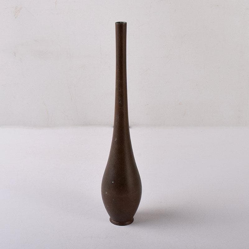 平安　秦蔵六造　古銅　鶴首花入　花瓶　M　R7907