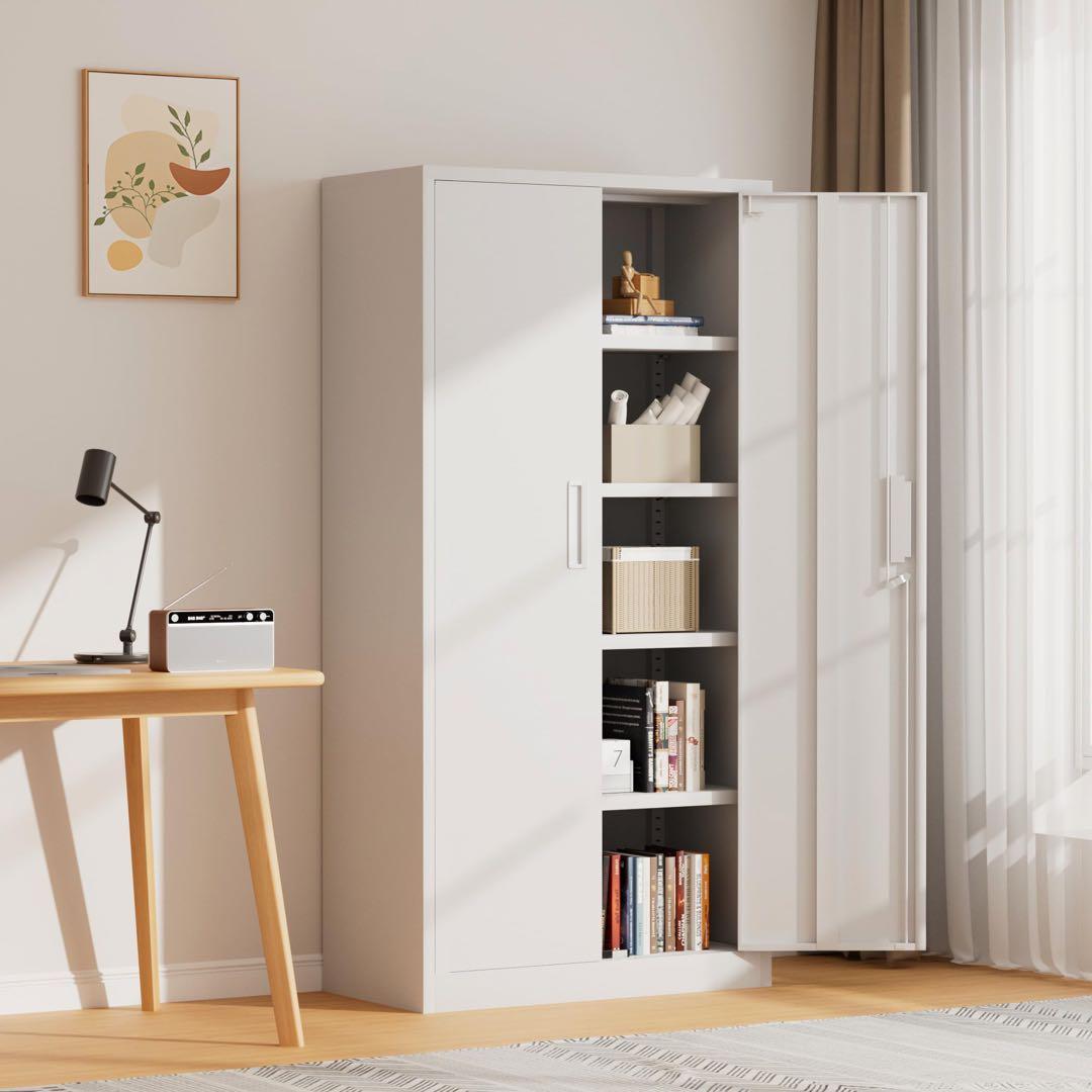 両開き書庫 180cm 書類保管庫 スチールキャビネット A4対応 5段 鍵付き