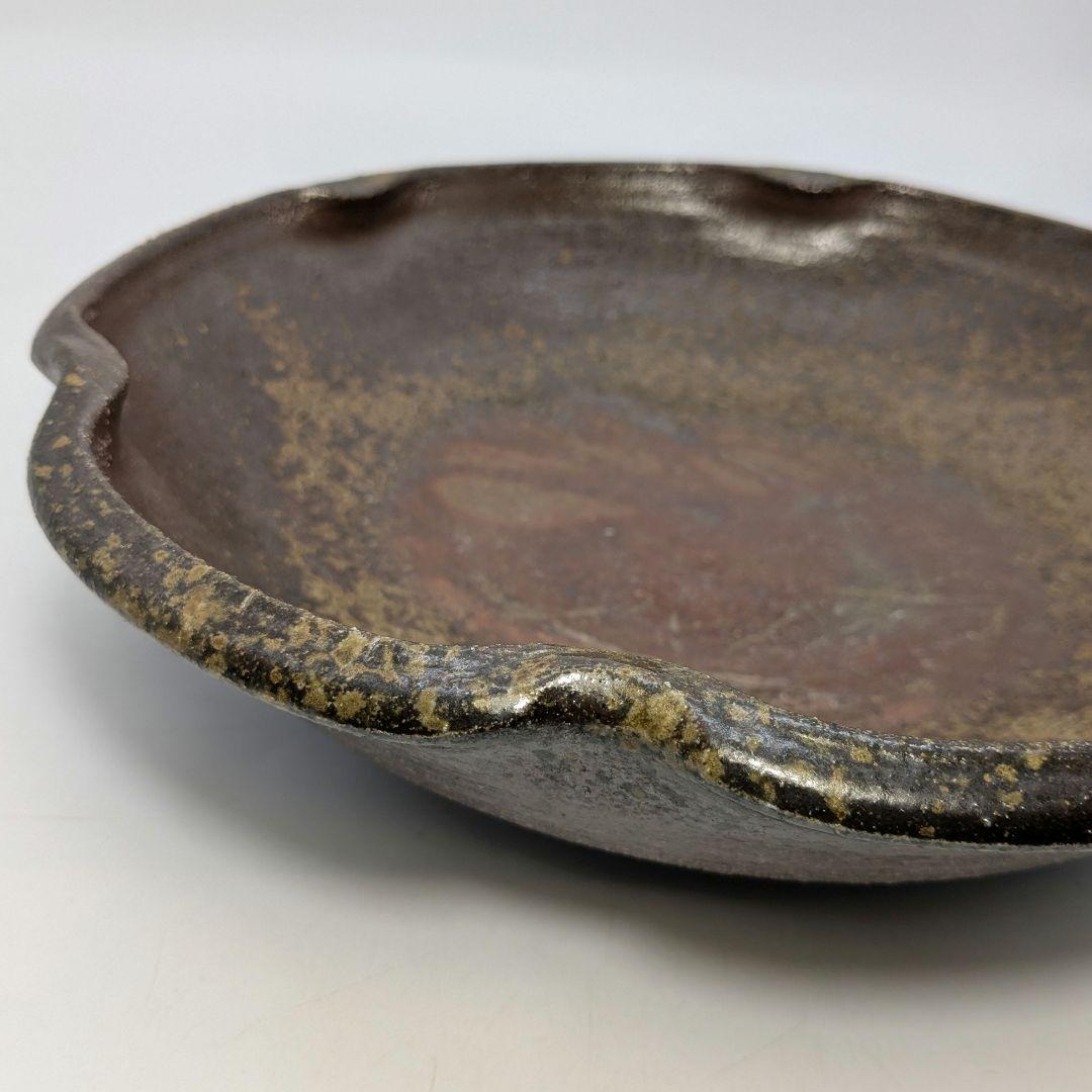 【未使用】 大平一誠 備前焼 輪花皿 直径28cm 盛り皿 深皿 食器 胡麻緋襷