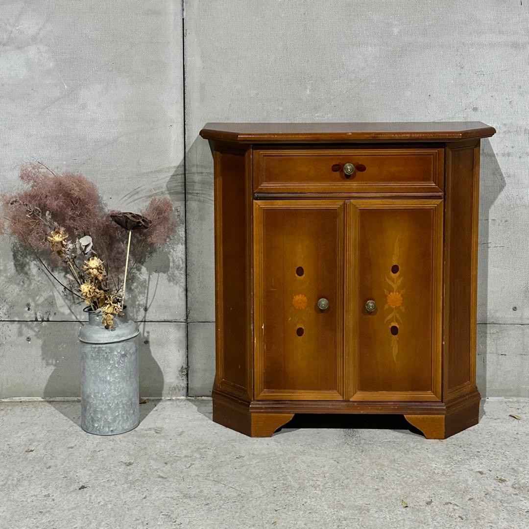 ✦アンティーク調✦象嵌 キャビネット 木製 収納棚 花台 電話台 サイドボード