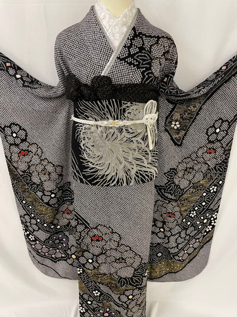 売約済み【WA-Modern】★★正絹モノトーン総絞り振袖フルセット★★