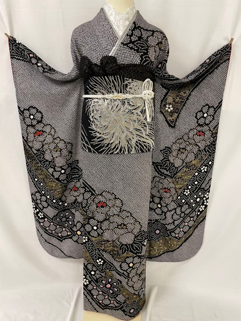 売約済み【WA-Modern】★★正絹モノトーン総絞り振袖フルセット★★