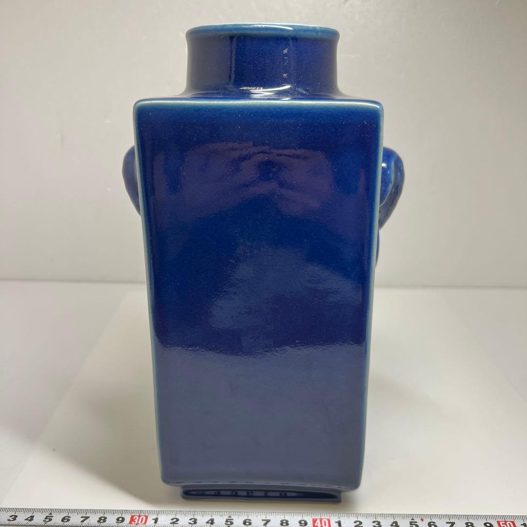 中国美術　大清康熙年製　瑠璃釉双耳花瓶　高さ約25.5㎝東Y7-0530②トヒオ