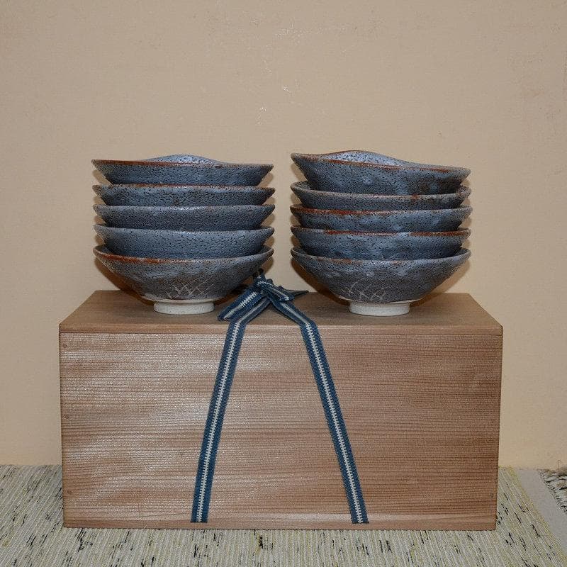 茶道具　数茶碗　志野平茶碗　１０個　美濃焼　桃山窯　林英仁　古物　送料込み