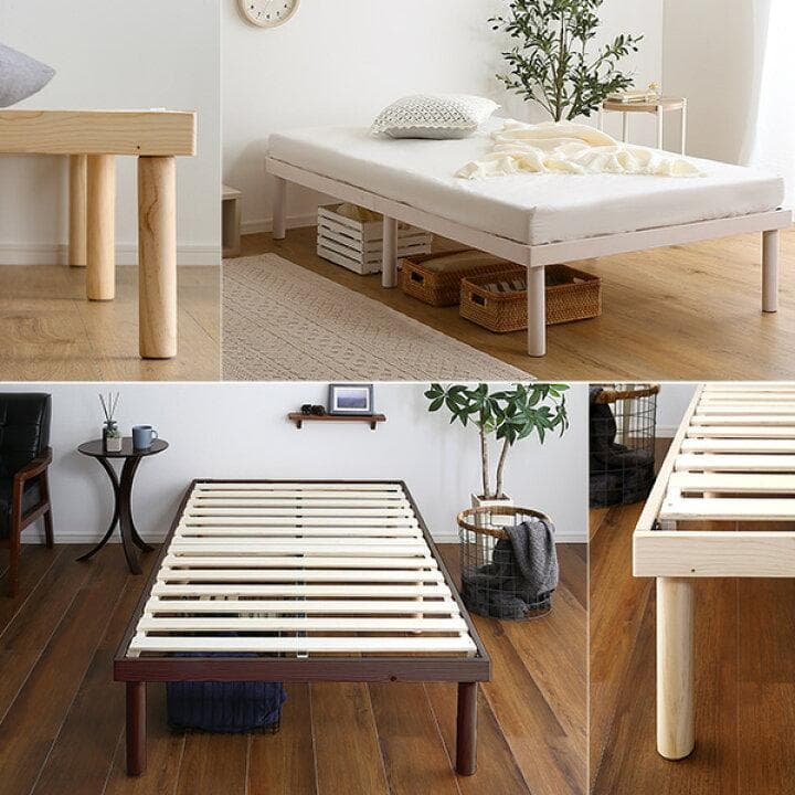 シングルベッド◆パイン材高さ2段階調整脚付きすのこベッド(シングル)ナチュラル③