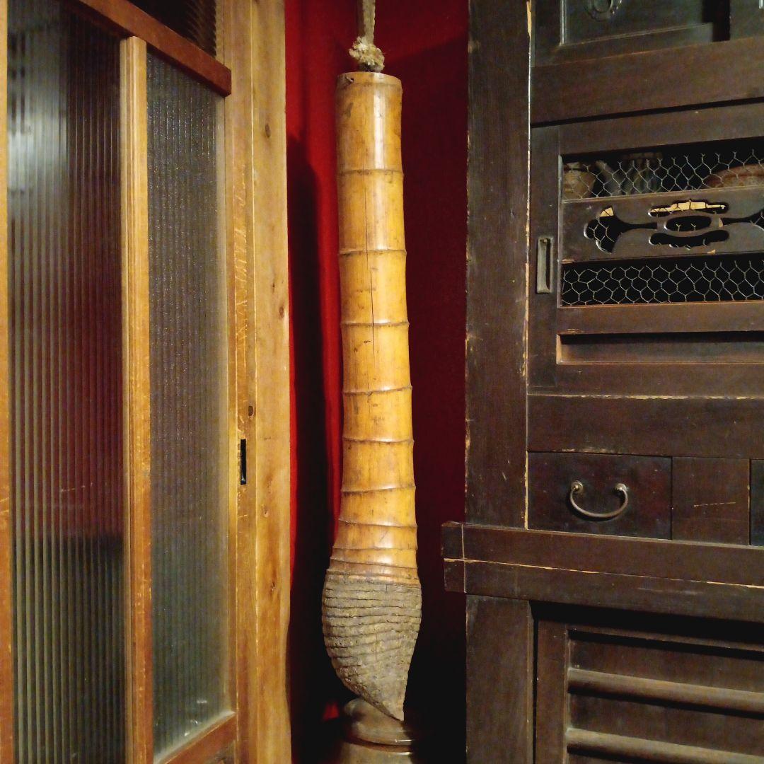 自在鉤の竹胴　オブジェ　竹製　囲炉裏道具　古民具
