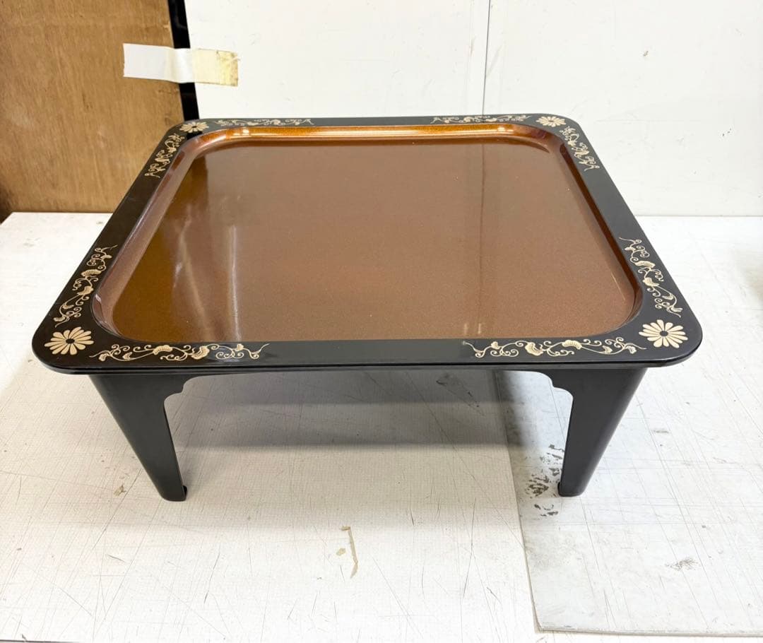 お膳 黒色 花模様 サイズ約540＊540＊200mm 10枚組みセット