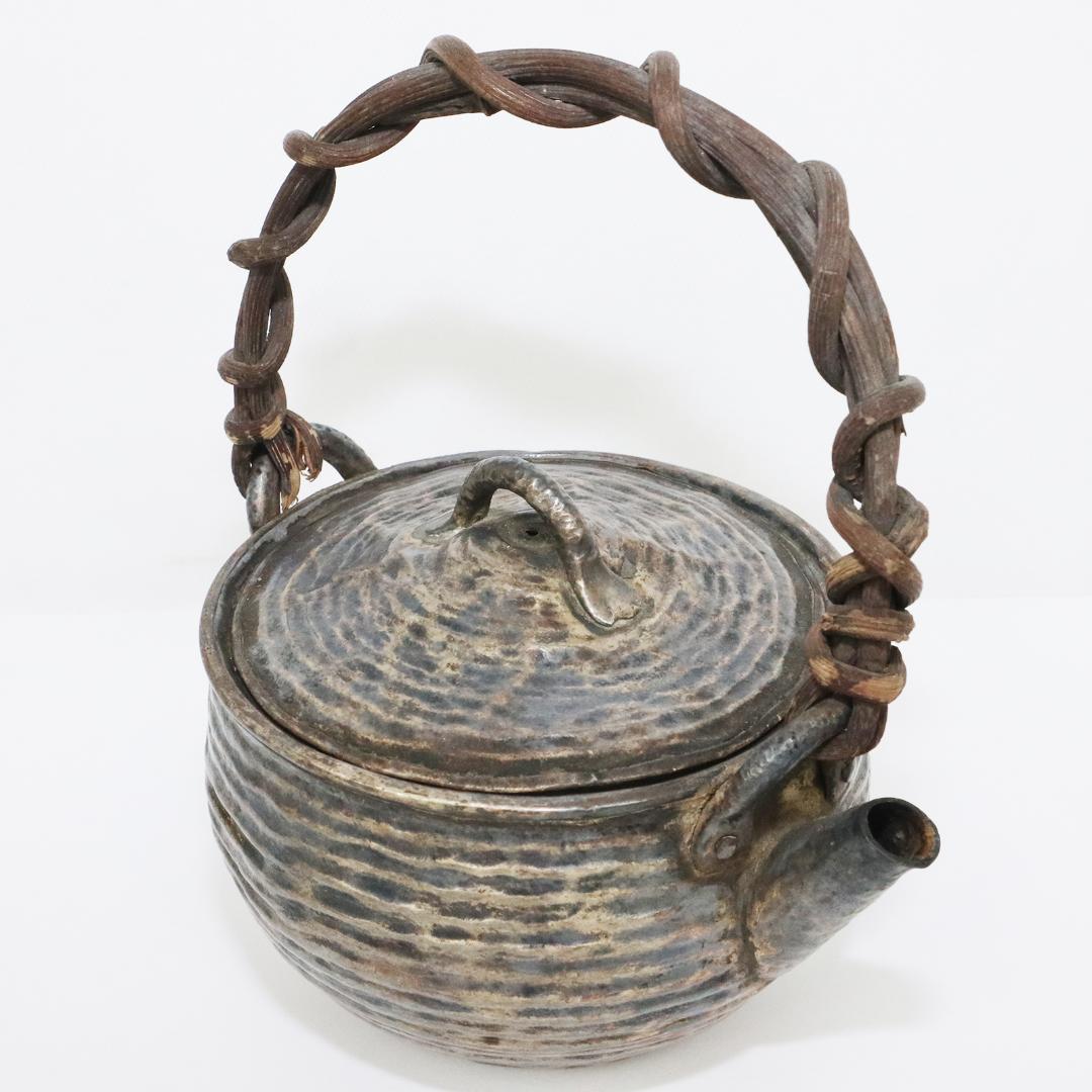 錫製　 急須　 籐提手　アンティーク